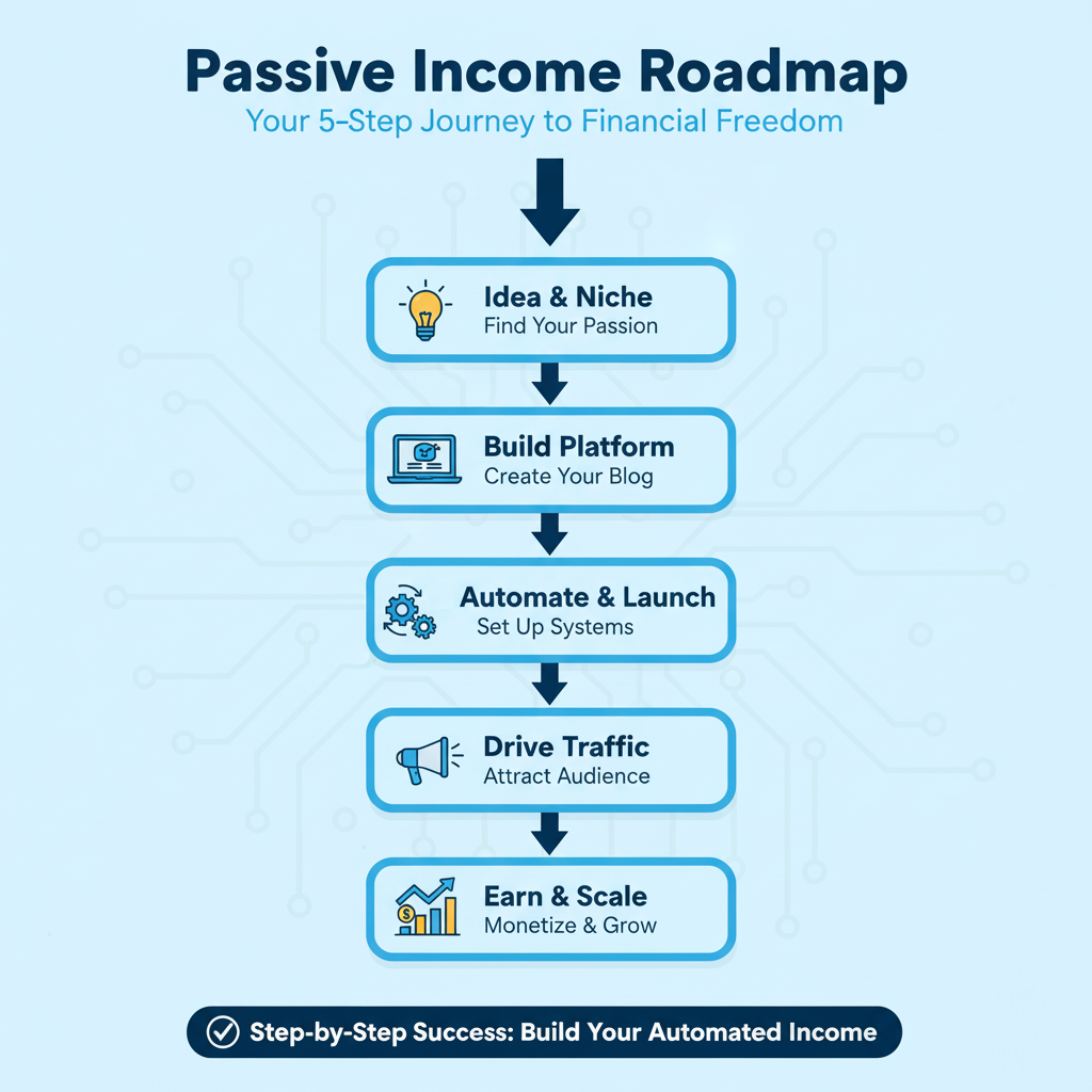 Step-by-step passive income roadmap illustration
