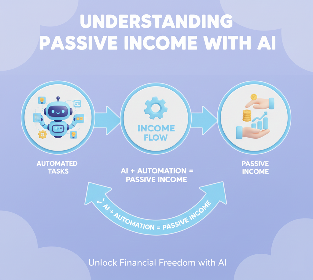 Diagram showing how AI systems generate passive income automatically.
