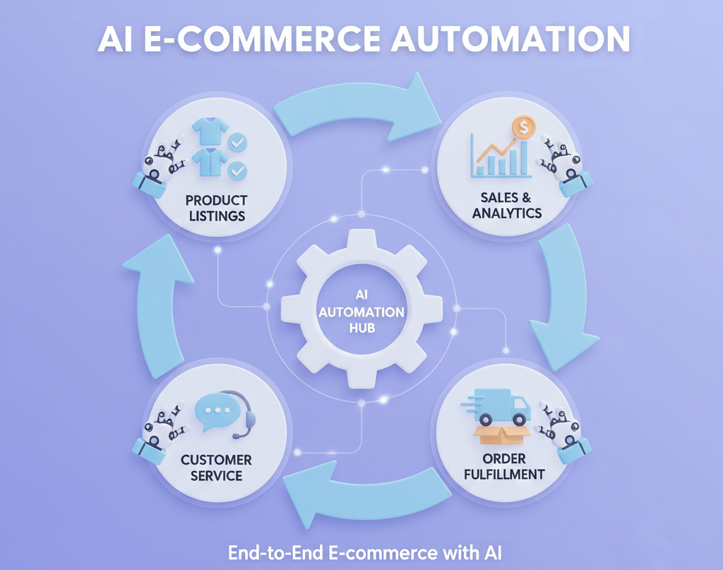 AI automating e-commerce tasks through dashboards and analytics.