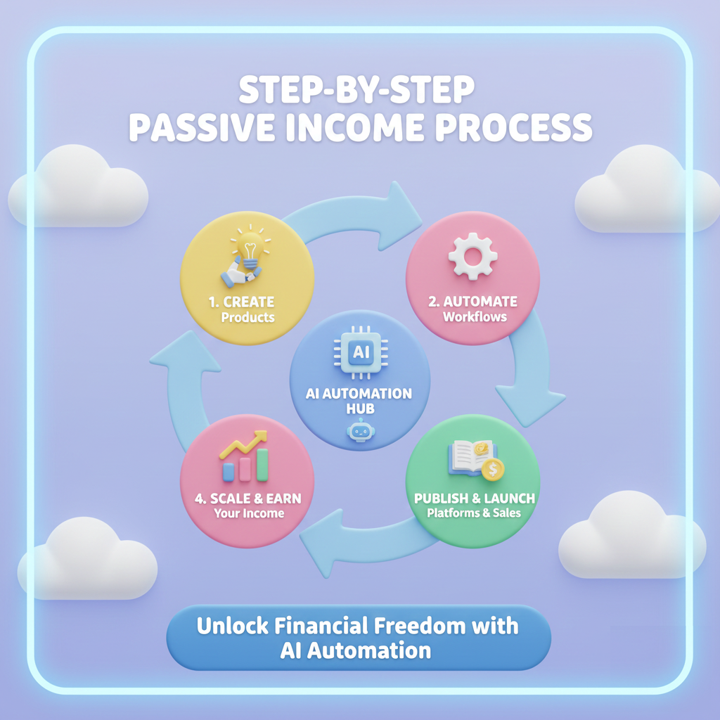 Flowchart explaining the steps for earning passive income using AI tools.